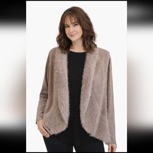 Millers Woman Brown Faux Fur Cardigan Long Sleeve Knit Business Casual Sz Large